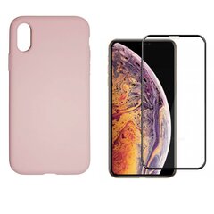 Силиконовый чехол «SoundBerry» Full protection + защитное стекло для iPhone X/XS, розовый цена и информация | Чехлы для телефонов | 220.lv