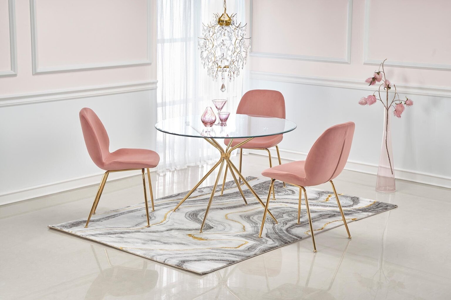 4 krēslu komplekts Halmar K381, rozā/zelta krāsā цена и информация | Virtuves un ēdamistabas krēsli | 220.lv