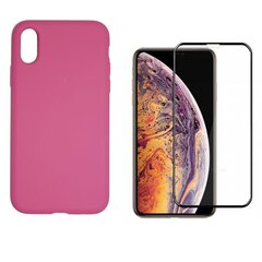 Силиконовый чехол «SoundBerry» Full protection + защитное стекло для iPhone X/XS, розовый цена и информация | Чехлы для телефонов | 220.lv