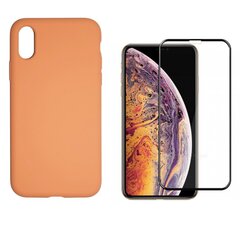 Силиконовый чехол «SoundBerry» Full protection + защитное стекло для iPhone X/XS, оранжевый цена и информация | Чехлы для телефонов | 220.lv