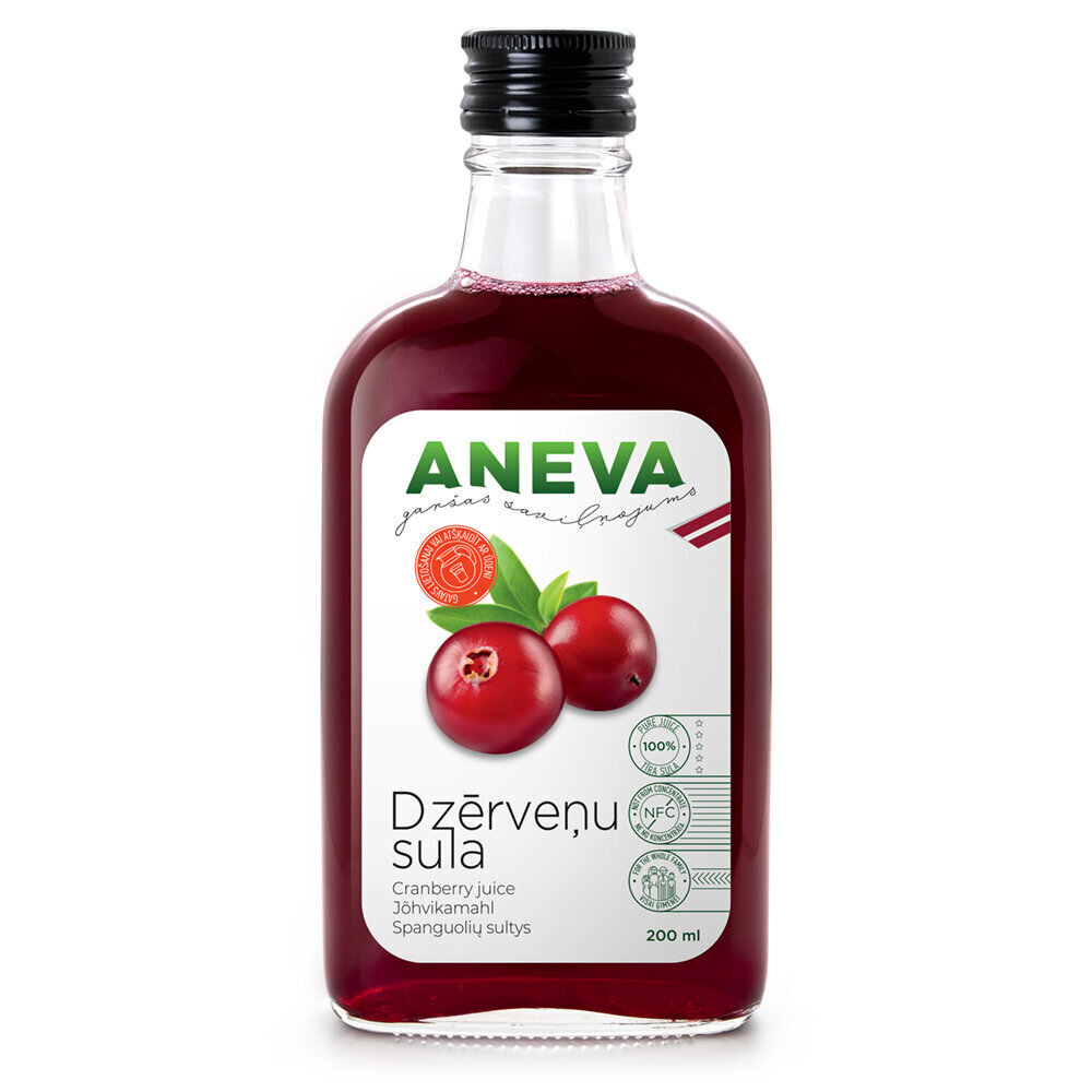 Dzērveņu sula 100%, 200ml, Aneva J цена и информация | Sulas, nektāri un sulu dzērieni | 220.lv