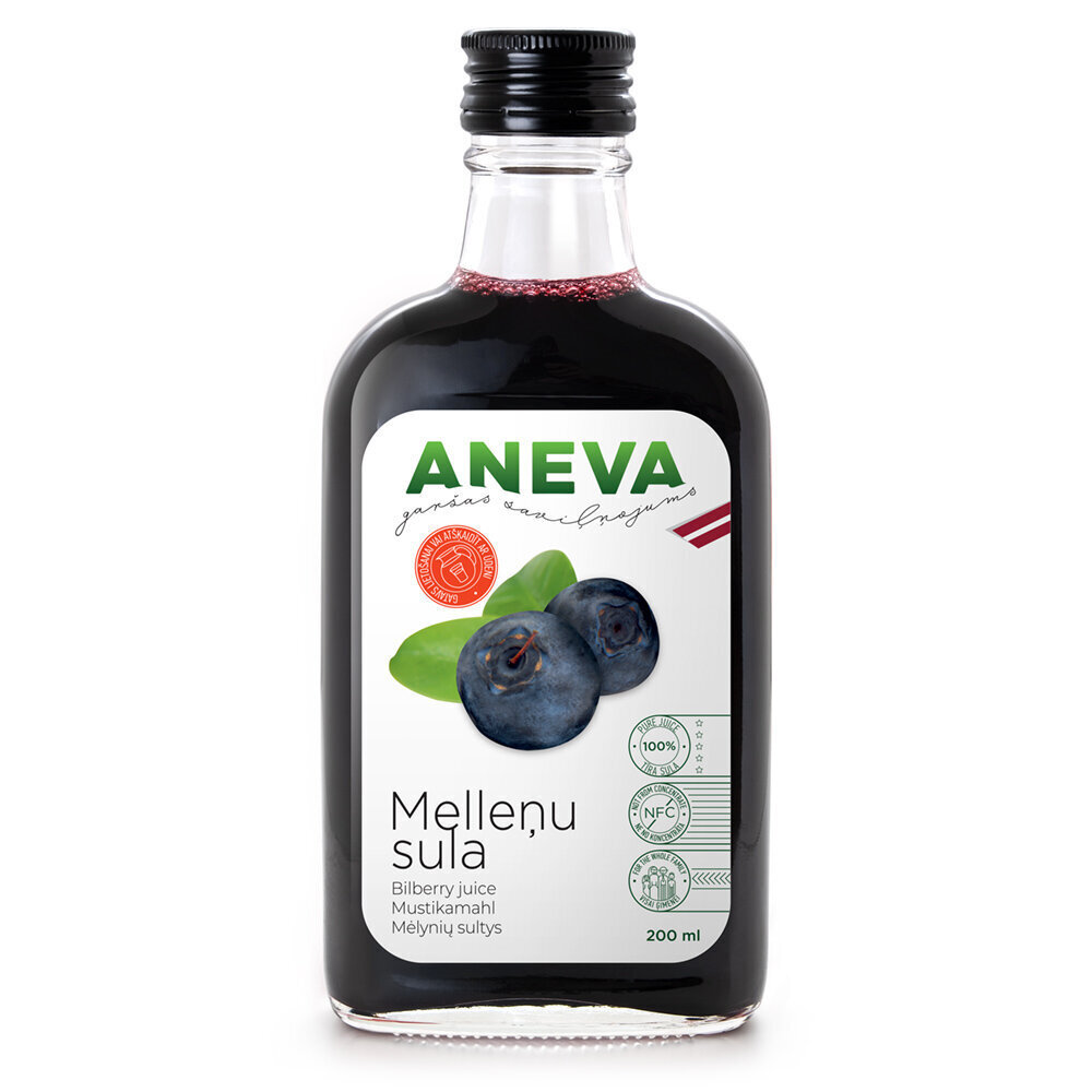 Melleņu sula no meža mellenēm 100%, 200ml, Aneva J цена и информация | Sulas, nektāri un sulu dzērieni | 220.lv