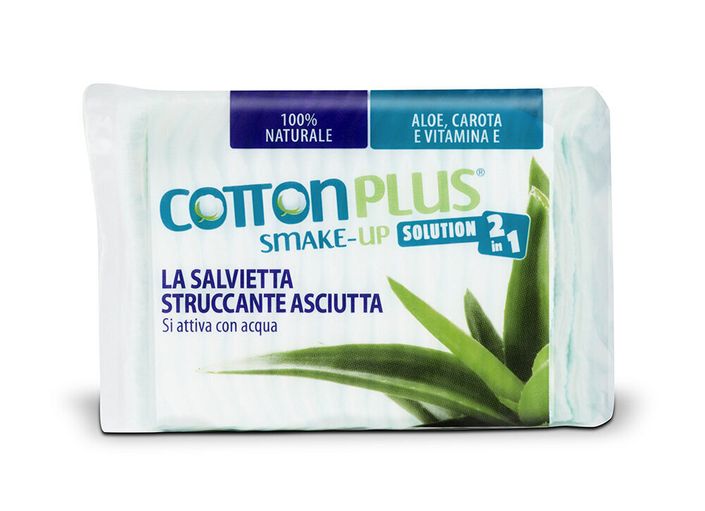 Kokvilnas spilventiņi dekoratīvās kosmētikas noņemšanai ar Cotton Plus 2IN1 Aloe Vera maxi, 40 gab. cena un informācija | Vates kociņi, mitrās salvetes | 220.lv