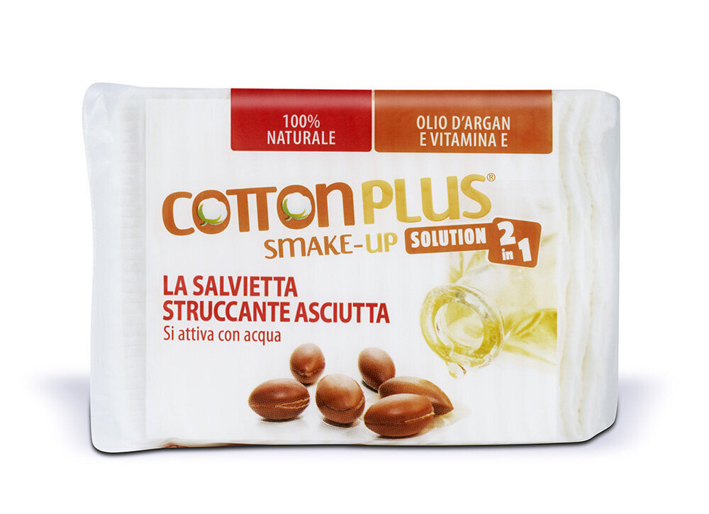 Diski kosmētikas noņemšanai ar losjonu ARGAN COTTON PLUS SOLUTION 2IN1-SMAKE-UP LINE цена и информация | Vates kociņi, mitrās salvetes | 220.lv