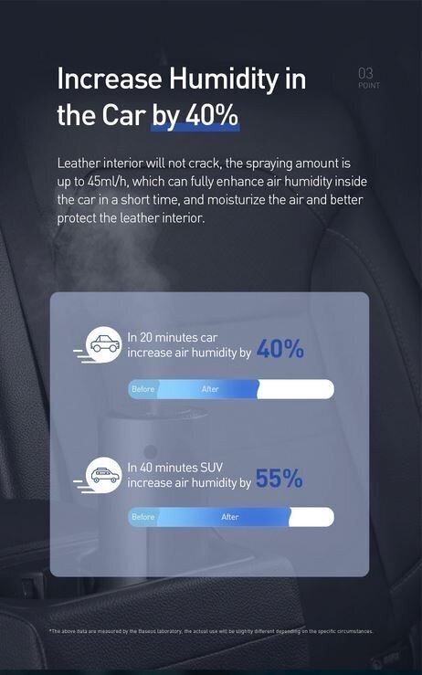 Baseus gaisa mitrinātājs / ēterisko eļļu difuzors, 75ml mājai, automašīnai, birojam cena un informācija | Gaisa mitrinātāji | 220.lv