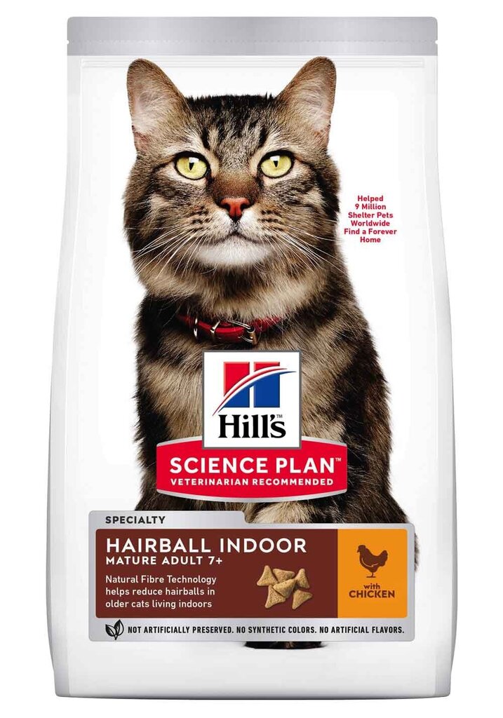 Hill's Science Plan Hairball Indoor Mature Adult barība kaķiem ar vistu, 1.5 kg cena un informācija | Sausā barība kaķiem | 220.lv