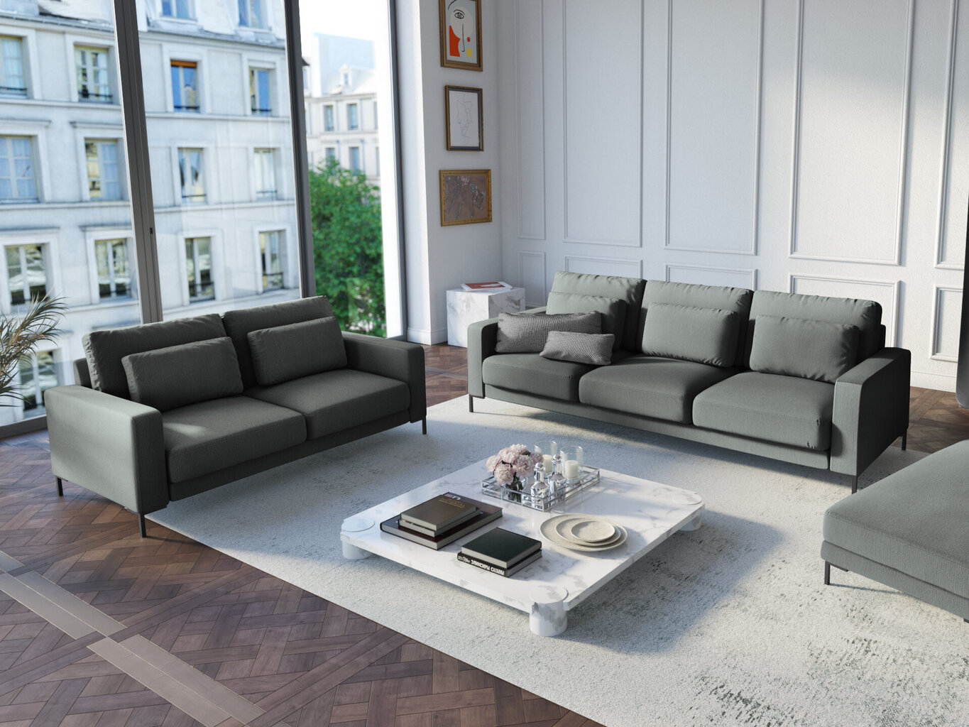 Divvietīgs dīvāns Interieurs86 Seine, pelēks цена и информация | Dīvāni | 220.lv