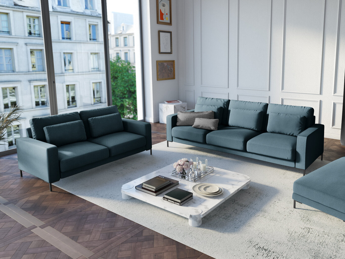 Trīsvietīgs dīvāns Interieurs86 Seine, zils цена и информация | Dīvāni | 220.lv