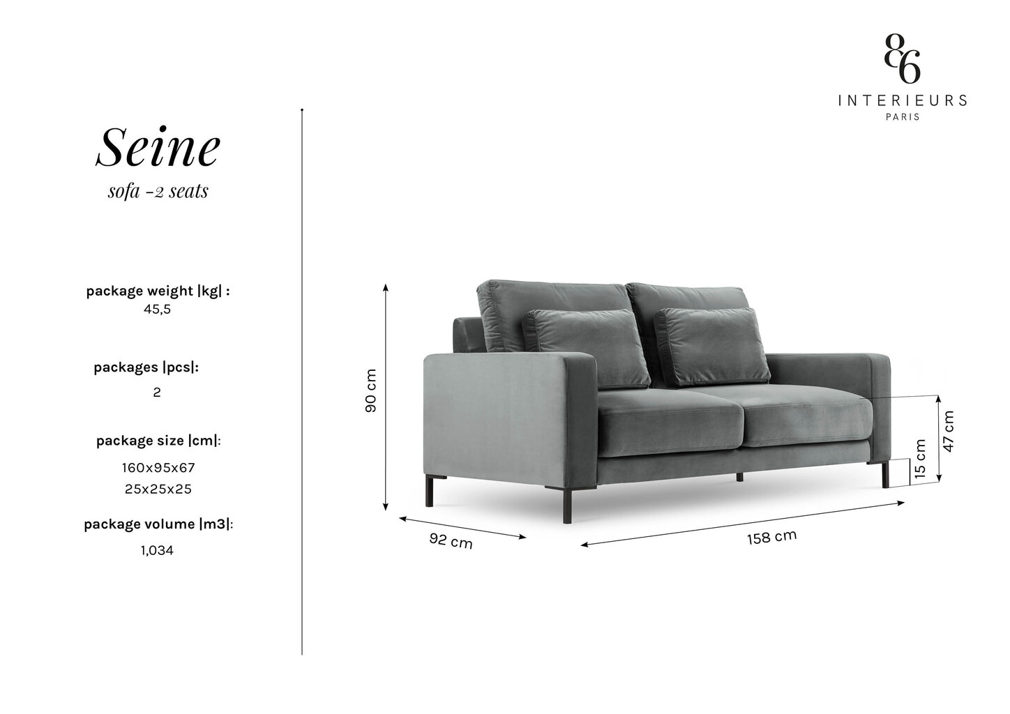 Divvietīgs samta dīvāns Interieurs86 Seine, tumši zils cena un informācija | Dīvāni | 220.lv