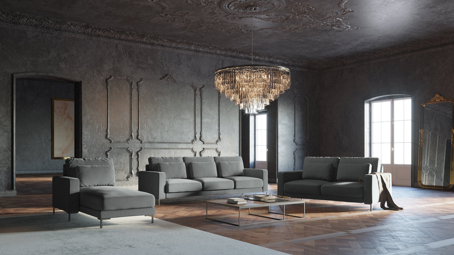 Trīsvietīgs samta dīvāns Interieurs86 Seine, gaiši pelēks cena un informācija | Dīvāni | 220.lv