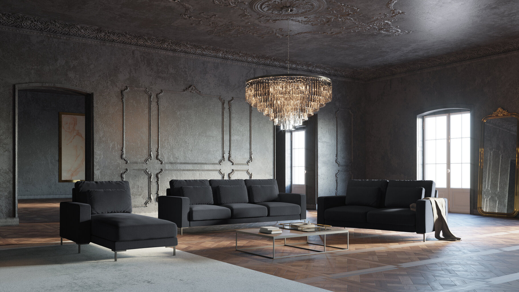 Trīsvietīgs samta dīvāns Interieurs86 Seine, tumši pelēks cena un informācija | Dīvāni | 220.lv