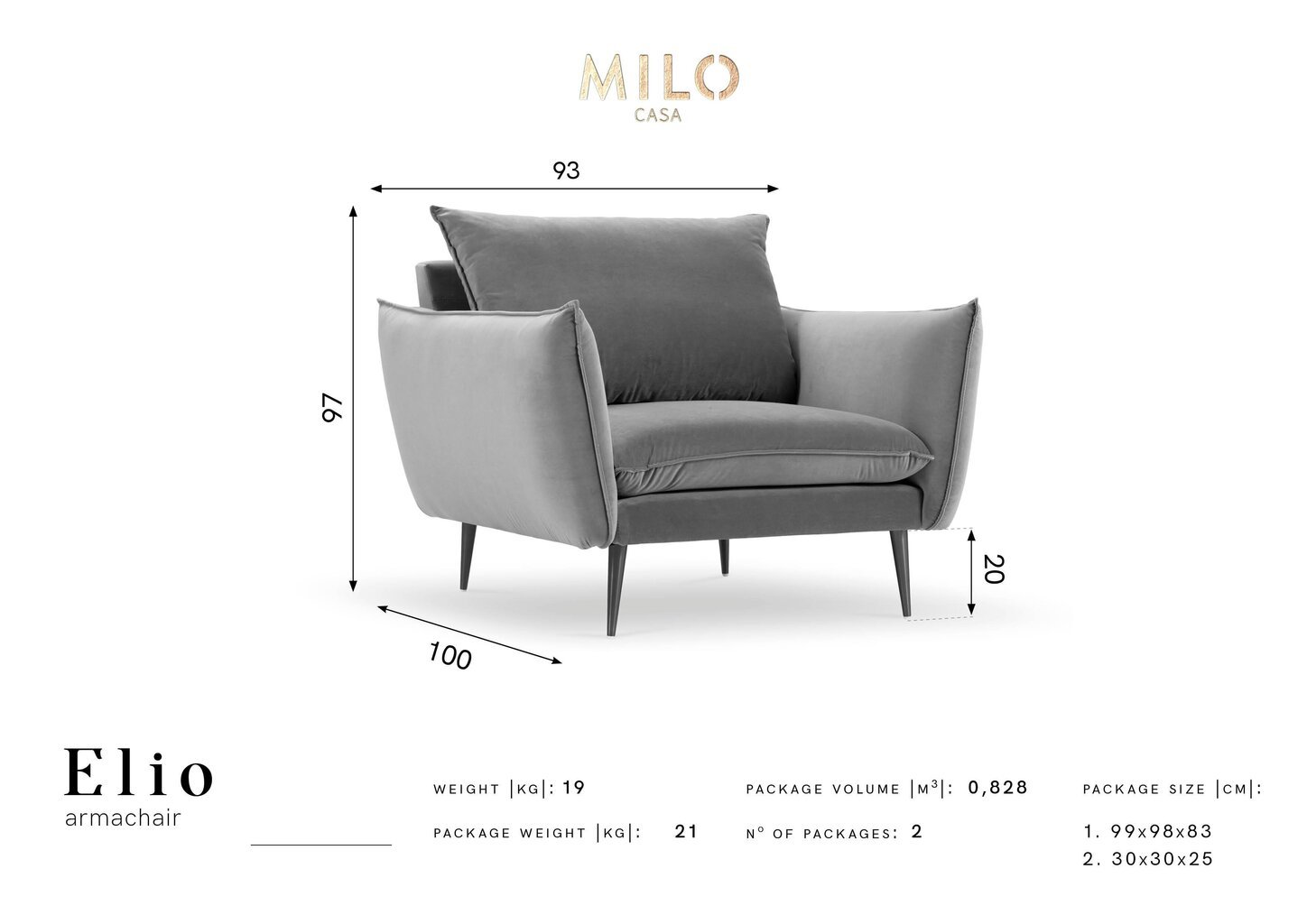 Krēsls Milo Casa Elio, pelēks/melns cena un informācija | Atpūtas krēsli | 220.lv