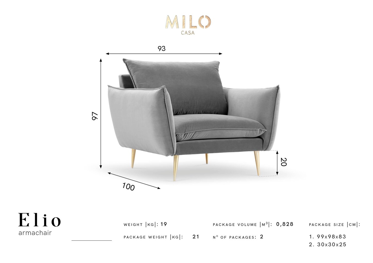 Krēsls Milo Casa Elio, pelēks cena un informācija | Atpūtas krēsli | 220.lv
