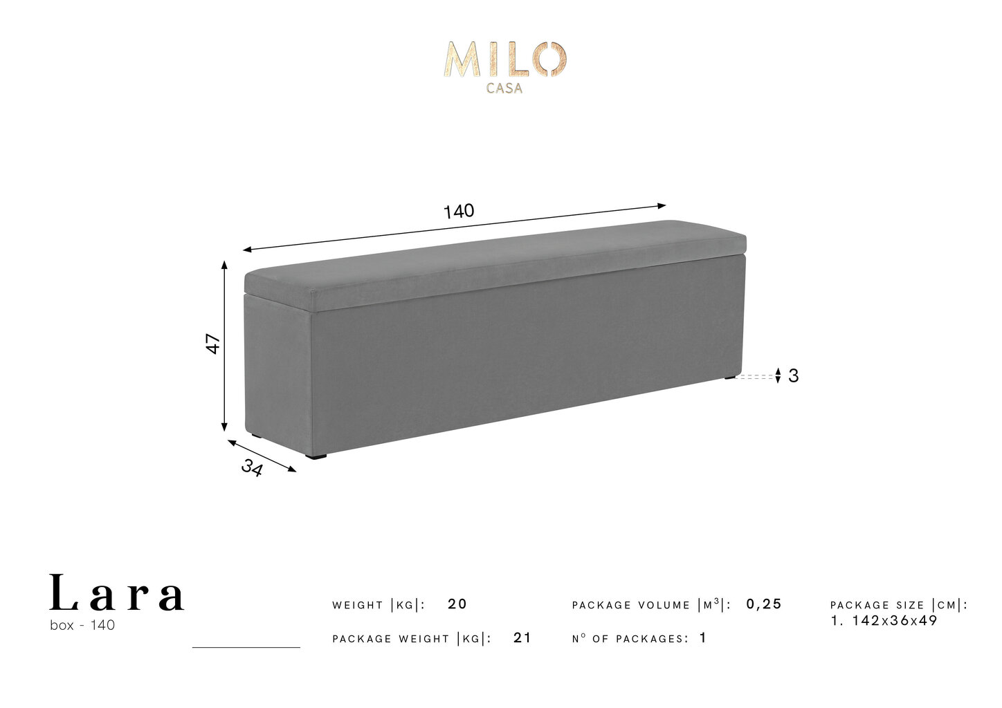 Pufs ar uzglabāšanas nodalījumu Milo Casa Lara 140, zils cena un informācija | Sēžammaisi, pufi | 220.lv