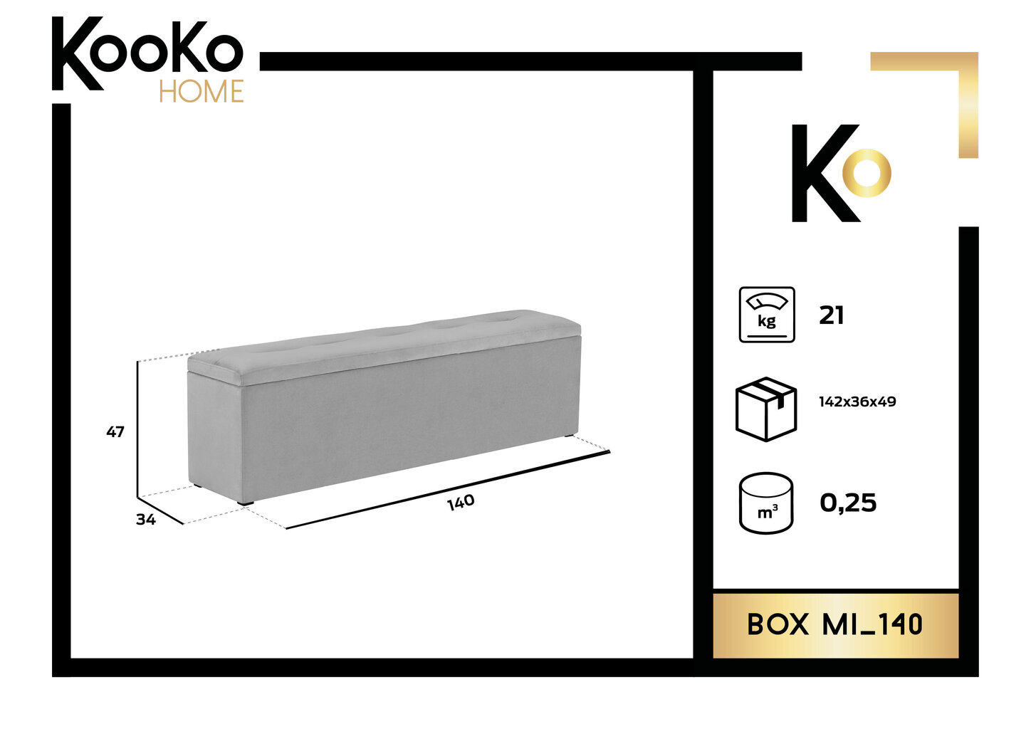 Pufs ar uzglabāšanas kasti Kooko Home Mi 140, melns цена и информация | Sēžammaisi, pufi | 220.lv