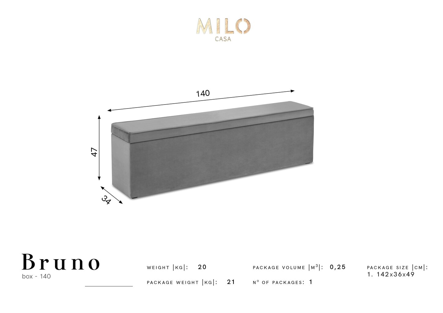 Pufs ar uzglabāšanas nodalījumu Milo Casa Bruno 140, zils цена и информация | Sēžammaisi, pufi | 220.lv