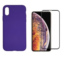 Силиконовый чехол «SoundBerry» Full protection + защитное стекло для iPhone X/XS, фиолетовый цена и информация | Чехлы для телефонов | 220.lv