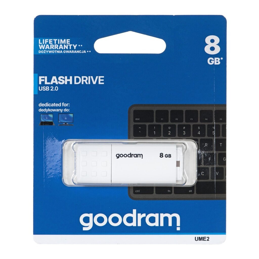 GOODRAM FLASHDRIVE 8GB UME2 USB 2.0 WHITE cena un informācija | USB Atmiņas kartes | 220.lv