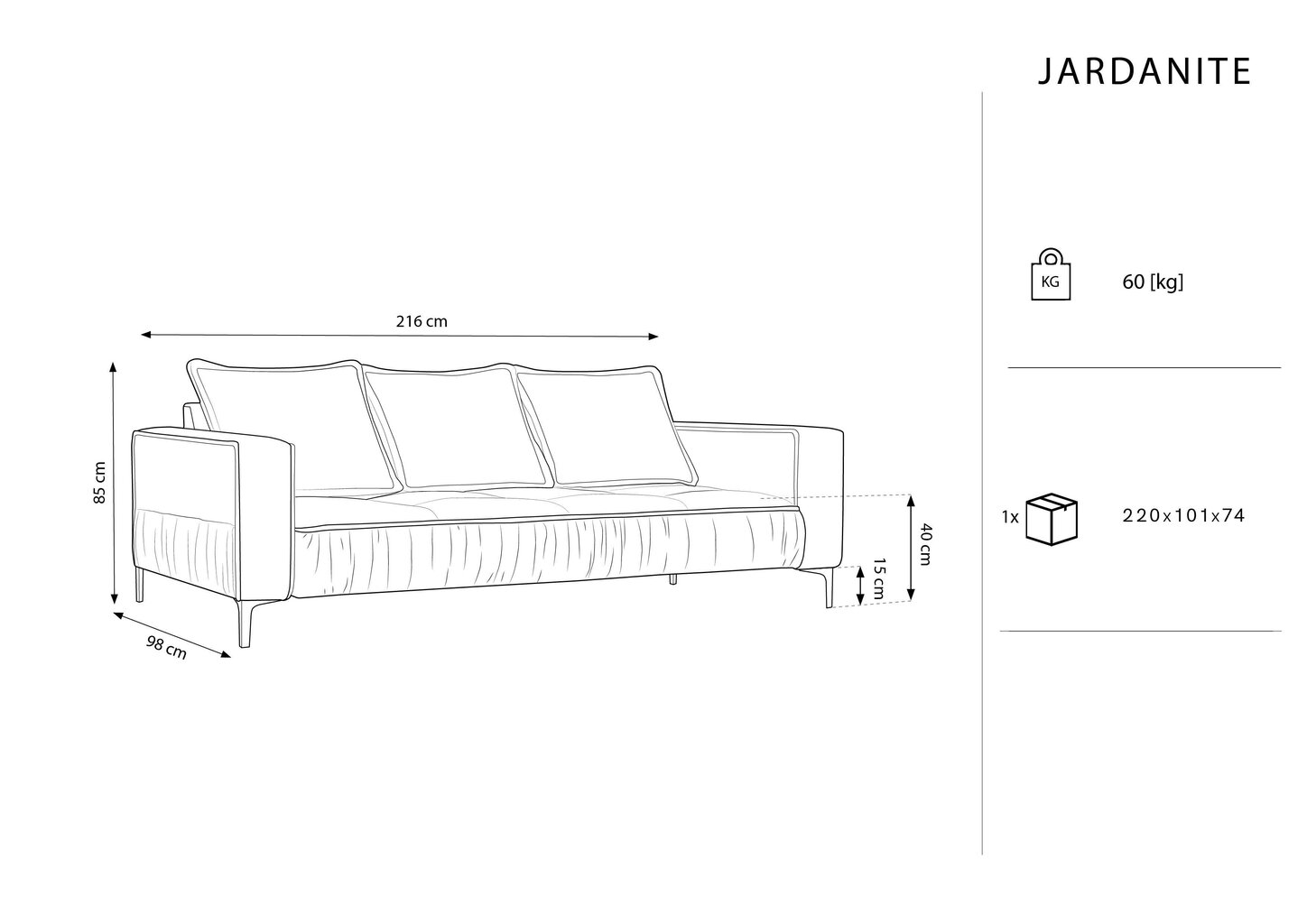 Dīvāns Micadoni Home Jardanite 3S, melns цена и информация | Dīvāni | 220.lv