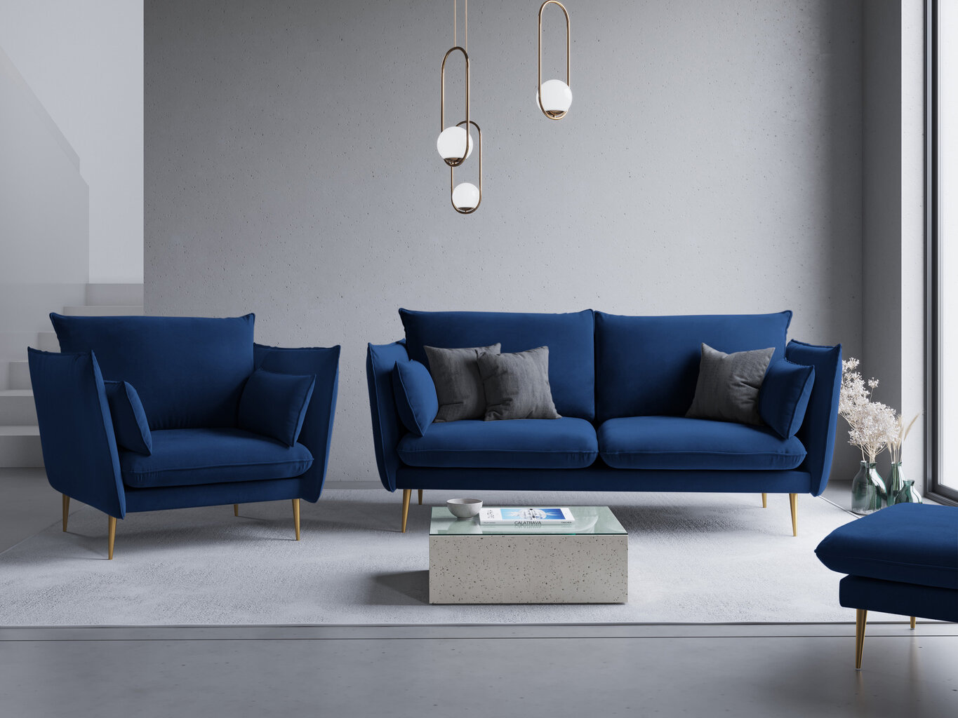 Krēsls Micadoni Home Agate, zils/zelta krāsas cena un informācija | Atpūtas krēsli | 220.lv