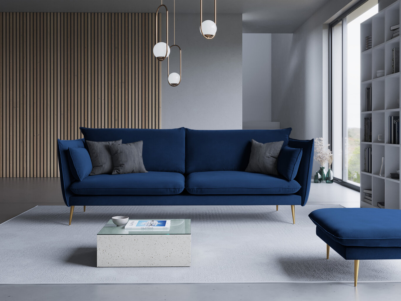 Dīvāns Micadoni Home Agate 4S, zilas/zelta krāsas cena un informācija | Dīvāni | 220.lv