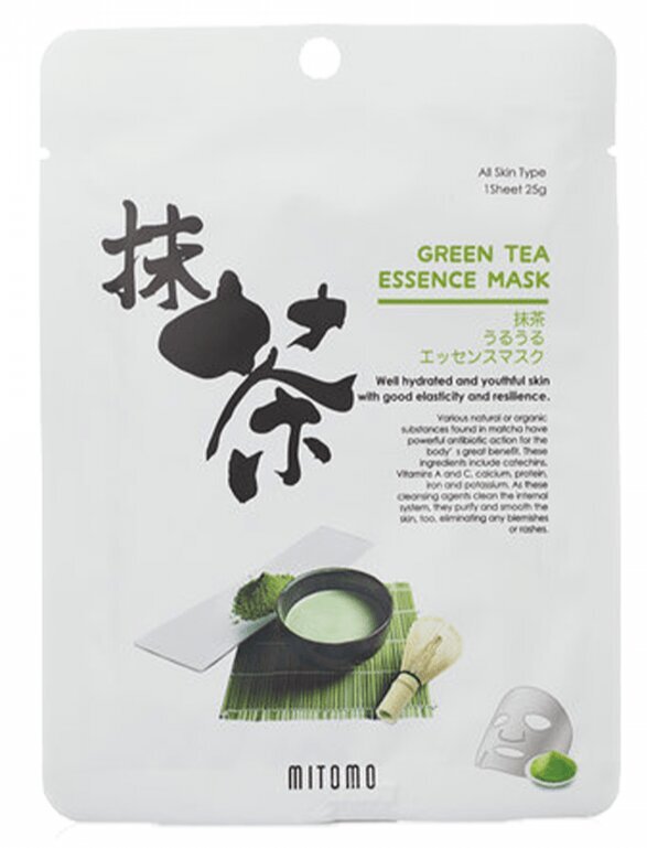 Loksnes sejas maska Mitomo Green Tea 25 g cena un informācija | Sejas maskas, acu maskas | 220.lv