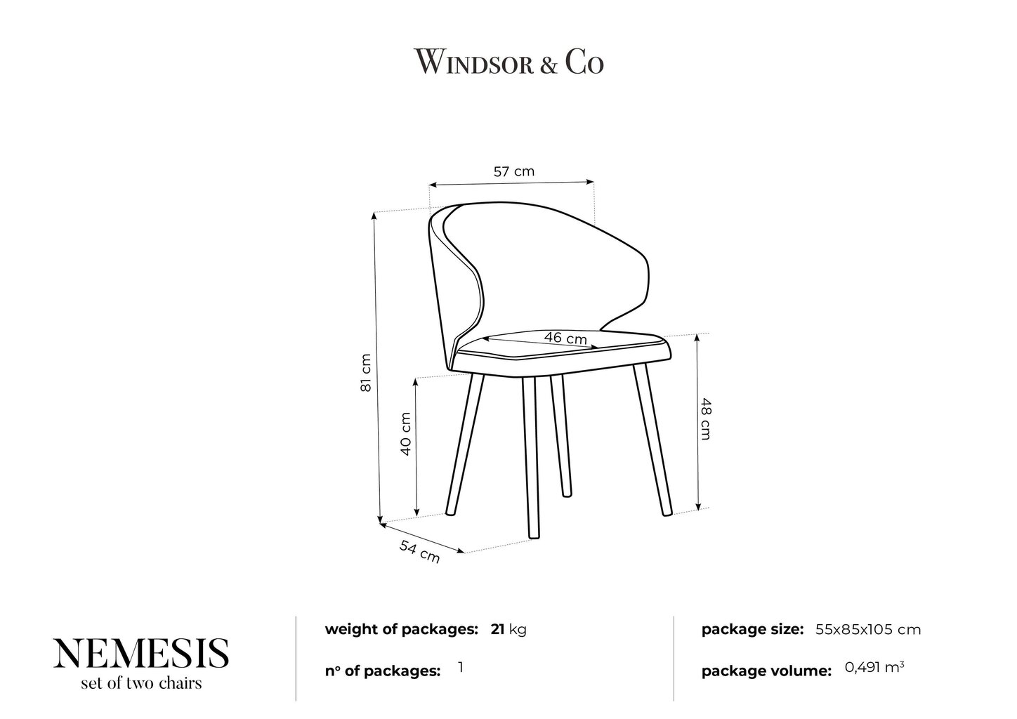 2-u krēslu komplekts Windsor and Co Nemesis, pelēks цена и информация | Virtuves un ēdamistabas krēsli | 220.lv