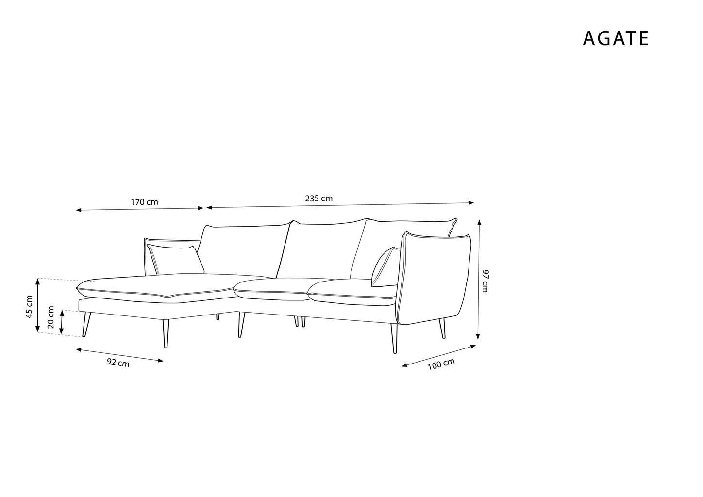 Stūra dīvāns Micadoni Home Agate, melnas krāsas цена и информация | Stūra dīvāni | 220.lv