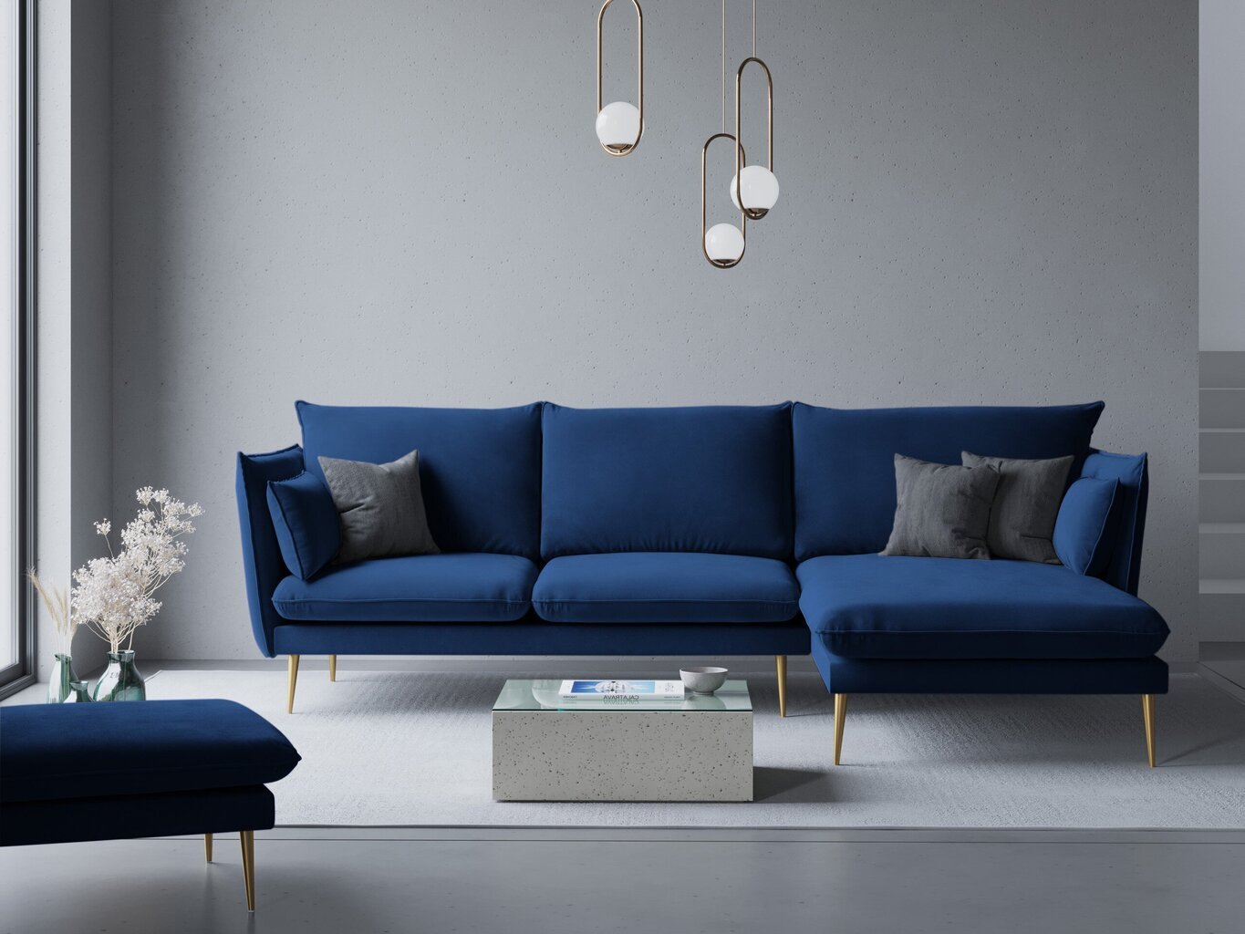 Stūra dīvāns Micadoni Home Agate, zils cena un informācija | Stūra dīvāni | 220.lv