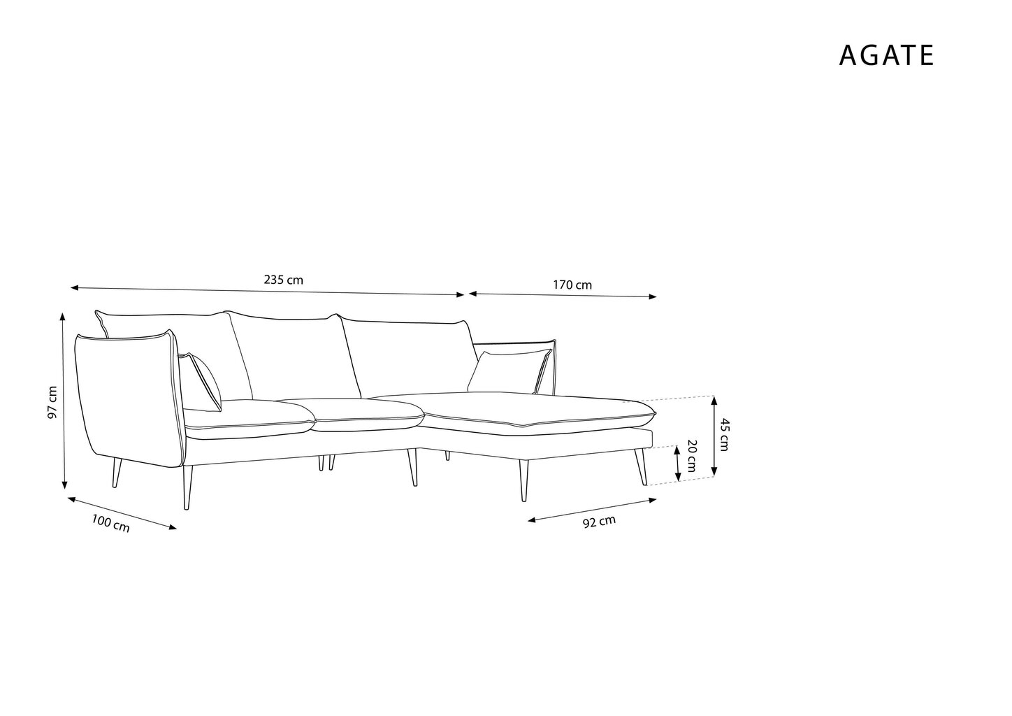 Stūra dīvāns Micadoni Home Agate, melns cena un informācija | Stūra dīvāni | 220.lv