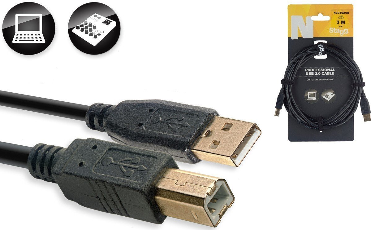 Stagg, USB-A/USB-B, 3 m cena un informācija | Kabeļi un vadi | 220.lv