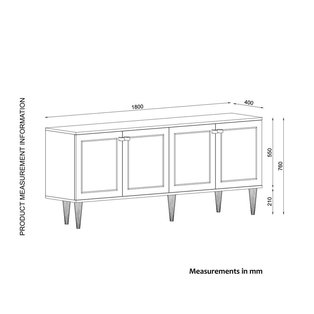 Kumode Kalune Design Ravenna 180, balta/melna цена и информация | Kumodes | 220.lv