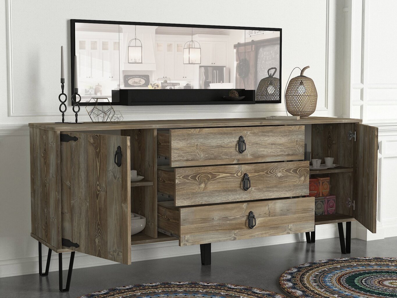 Kumodes un spoguļa komplekts Kalune Design Costa Aynali Console, smilškrāsas цена и информация | Kumodes | 220.lv