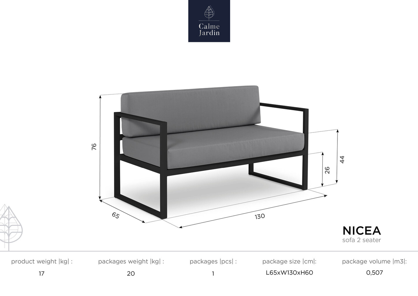 Divvietīgs āra dīvāns Calme Jardin Nicea, tumši pelēks/balts cena un informācija | Dārza krēsli | 220.lv