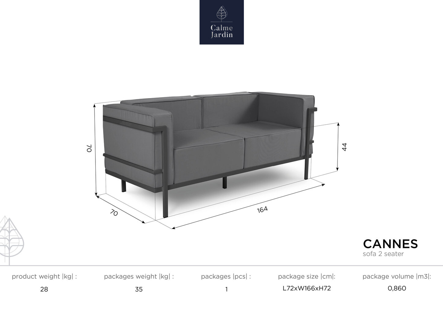 Divvietīgs āra dīvāns Calme Jardin Cannes, zaļš/tumši pelēks cena un informācija | Dārza krēsli | 220.lv
