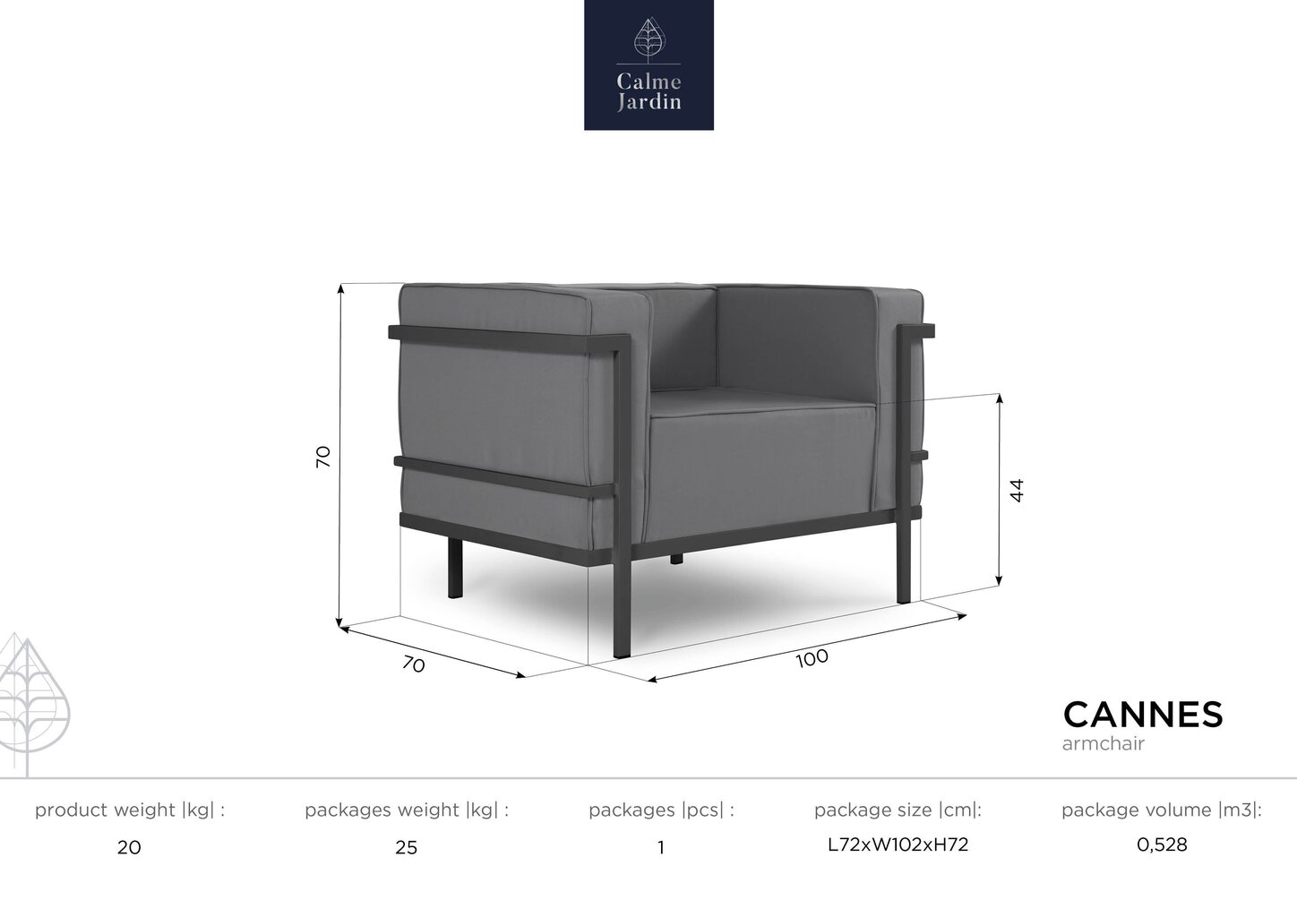 Āra krēsls Calme Jardin Cannes, krēmkrāsas/gaiši pelēks cena un informācija | Dārza krēsli | 220.lv