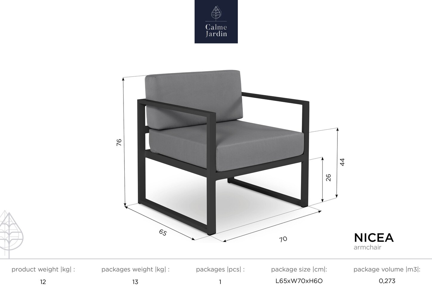 2-u daļu āra mēbeļu komplekts Calme Jardin Nicea, zils/tumši pelēks цена и информация | Dārza mēbeļu komplekti | 220.lv