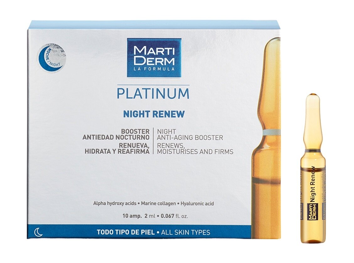 Nakts ādas kopšanas seruma ampulas ar hialuronskābi MartiDerm Platinum Night Renew, 10x2 ml цена и информация | Serumi sejai, eļļas | 220.lv