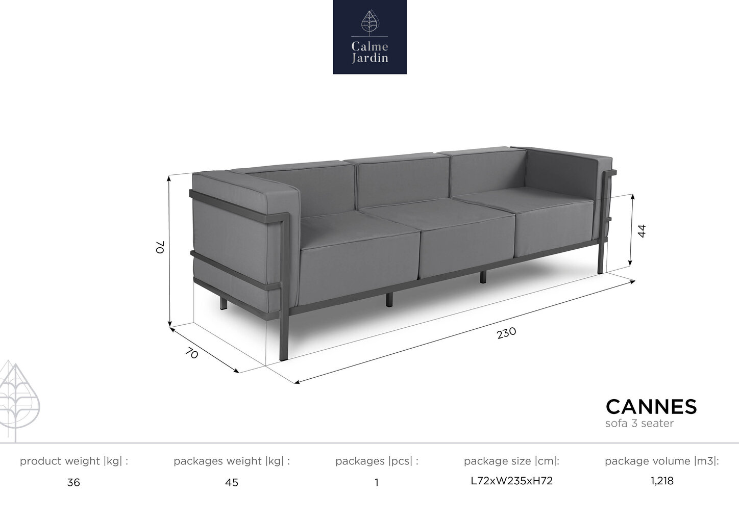 Trīsvietīgs āra dīvāns Calme Jardin Cannes, gaiši pelēks/balts cena un informācija | Dārza krēsli | 220.lv
