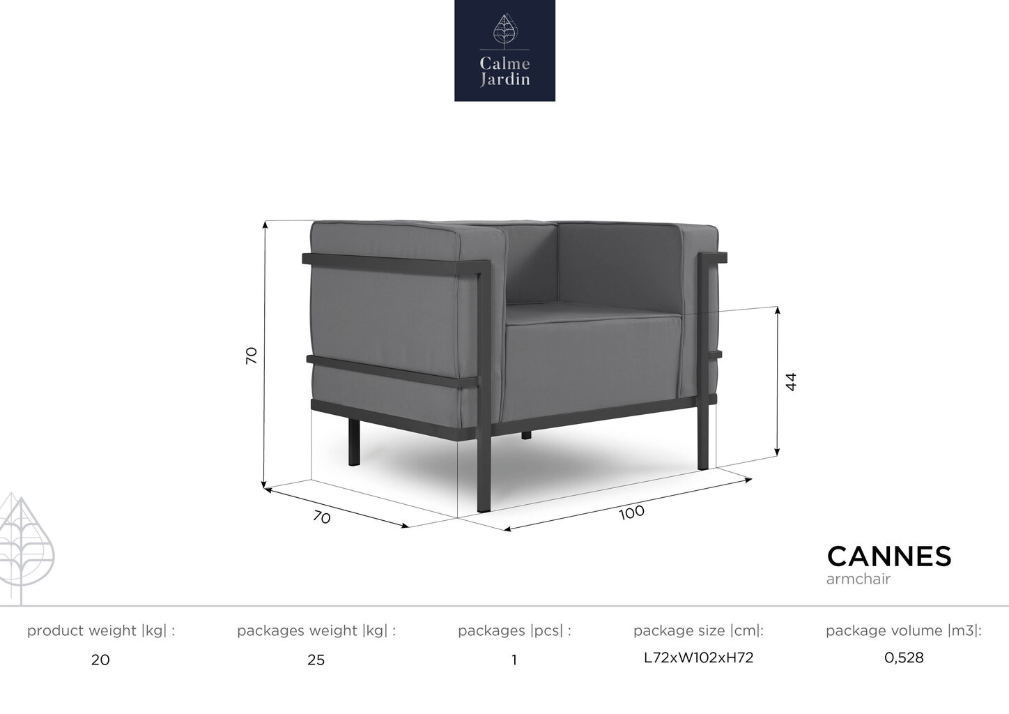 Āra krēsls Calme Jardin Cannes, krēmkrāsas/balts cena un informācija | Dārza krēsli | 220.lv