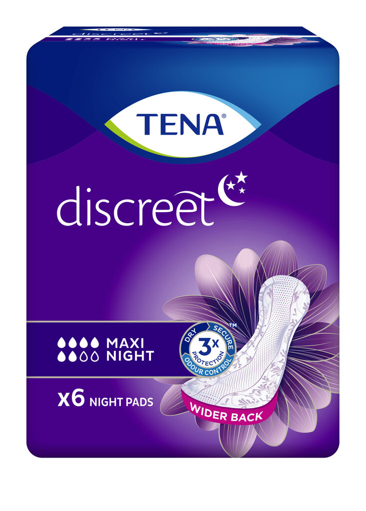 Ieliktnīši TENA Discreet Maxi Night, 6 gab. цена и информация | Tamponi, higiēniskās paketes, ieliktnīši | 220.lv