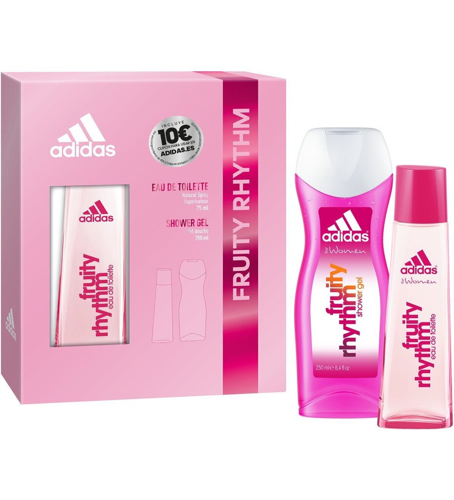 Komplekts Adidas Fruity Rhythm sievietēm: tualetes ūdens EDT 75 ml + dušas želeja 250 ml cena un informācija | Sieviešu smaržas | 220.lv