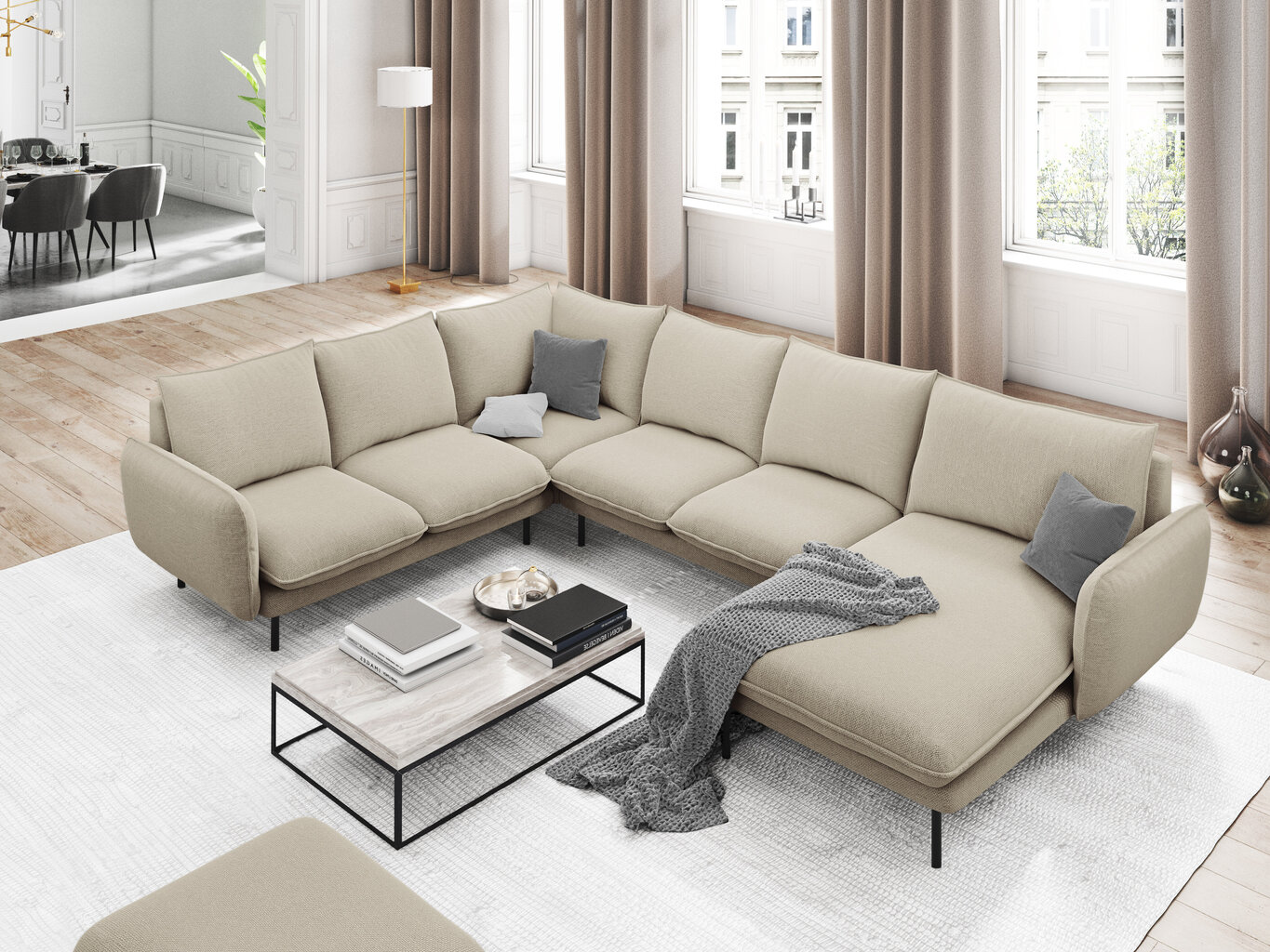 Stūra dīvāns Cosmopolitan Design Panoramic Vienna, smilškrāsas/melns цена и информация | Stūra dīvāni | 220.lv
