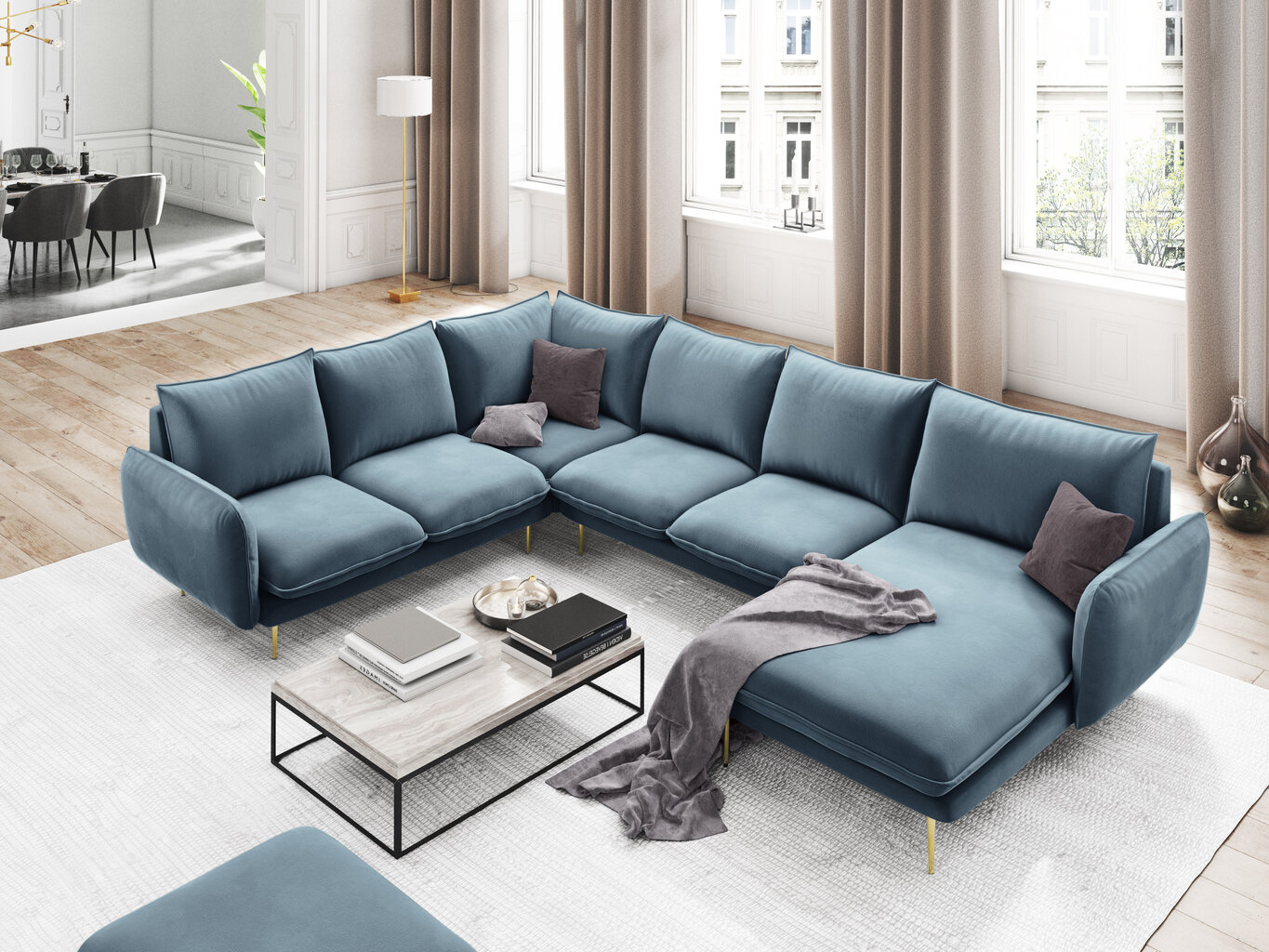 Stūra dīvāns Cosmopolitan Design Panoramic Vienna, gaiši zils цена и информация | Stūra dīvāni | 220.lv