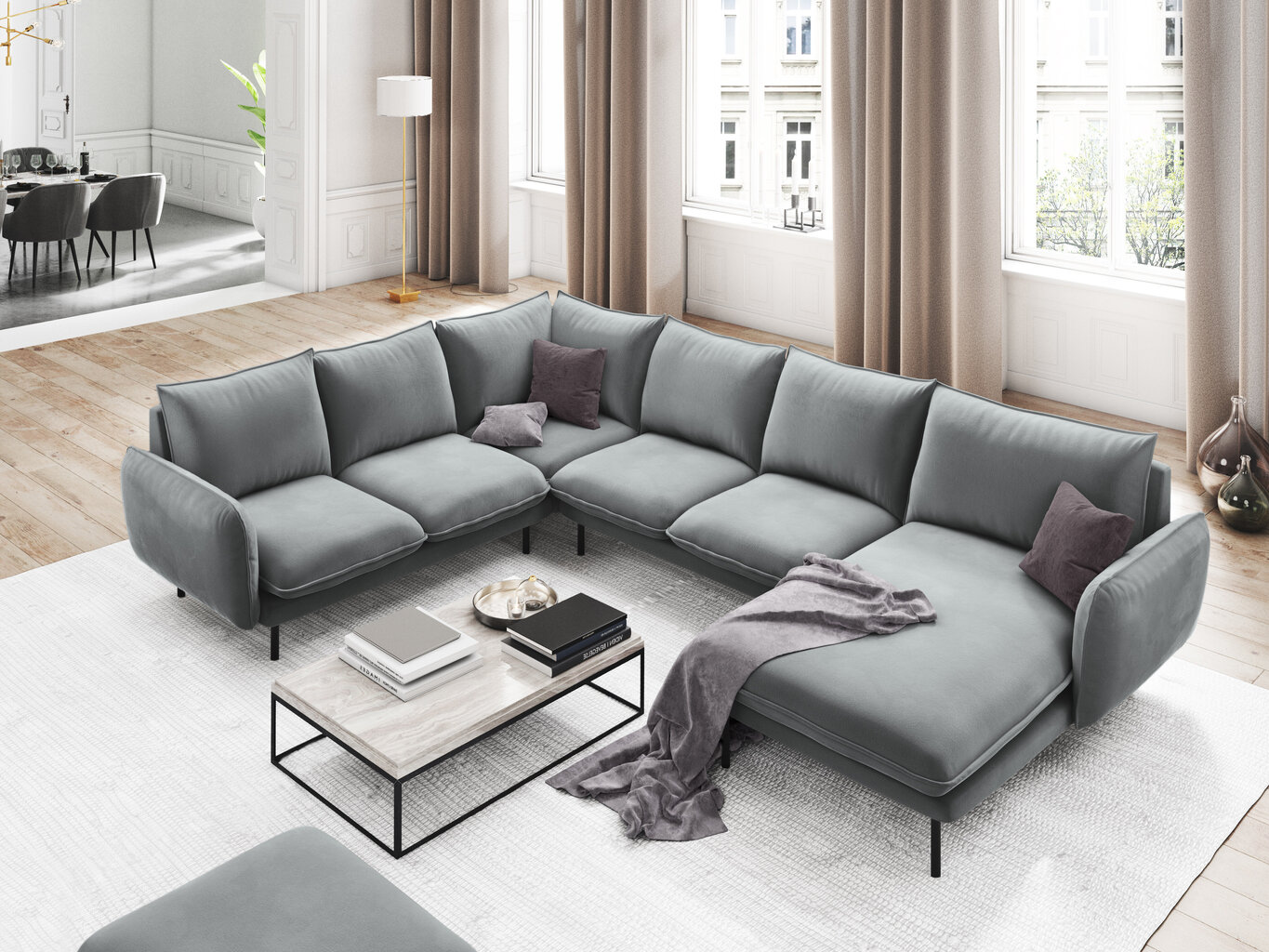 Stūra dīvāns Cosmopolitan Design Panoramic Vienna, gaiši pelēks/melns cena un informācija | Stūra dīvāni | 220.lv