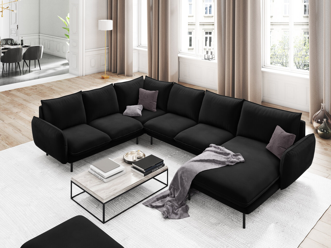 Stūra dīvāns Cosmopolitan Design Panoramic Vienna, melns цена и информация | Stūra dīvāni | 220.lv