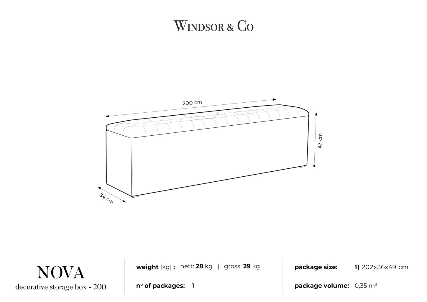 Pufs ar uzglabāšanas nodalījumu Windsor and Co Nova 200, melns цена и информация | Sēžammaisi, pufi | 220.lv