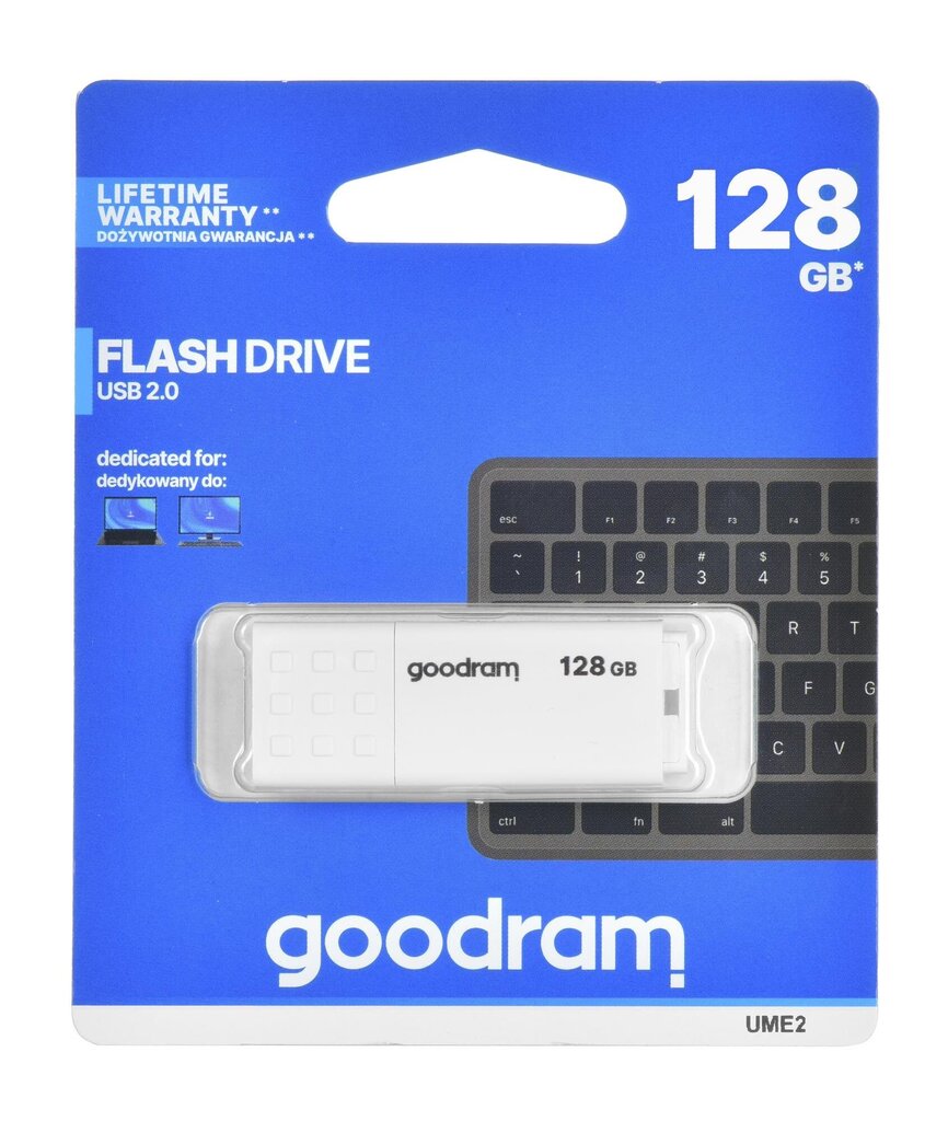 GOODRAM FLASHDRIVE 128GB UME2 USB 2.0 WHITE цена и информация | USB Atmiņas kartes | 220.lv