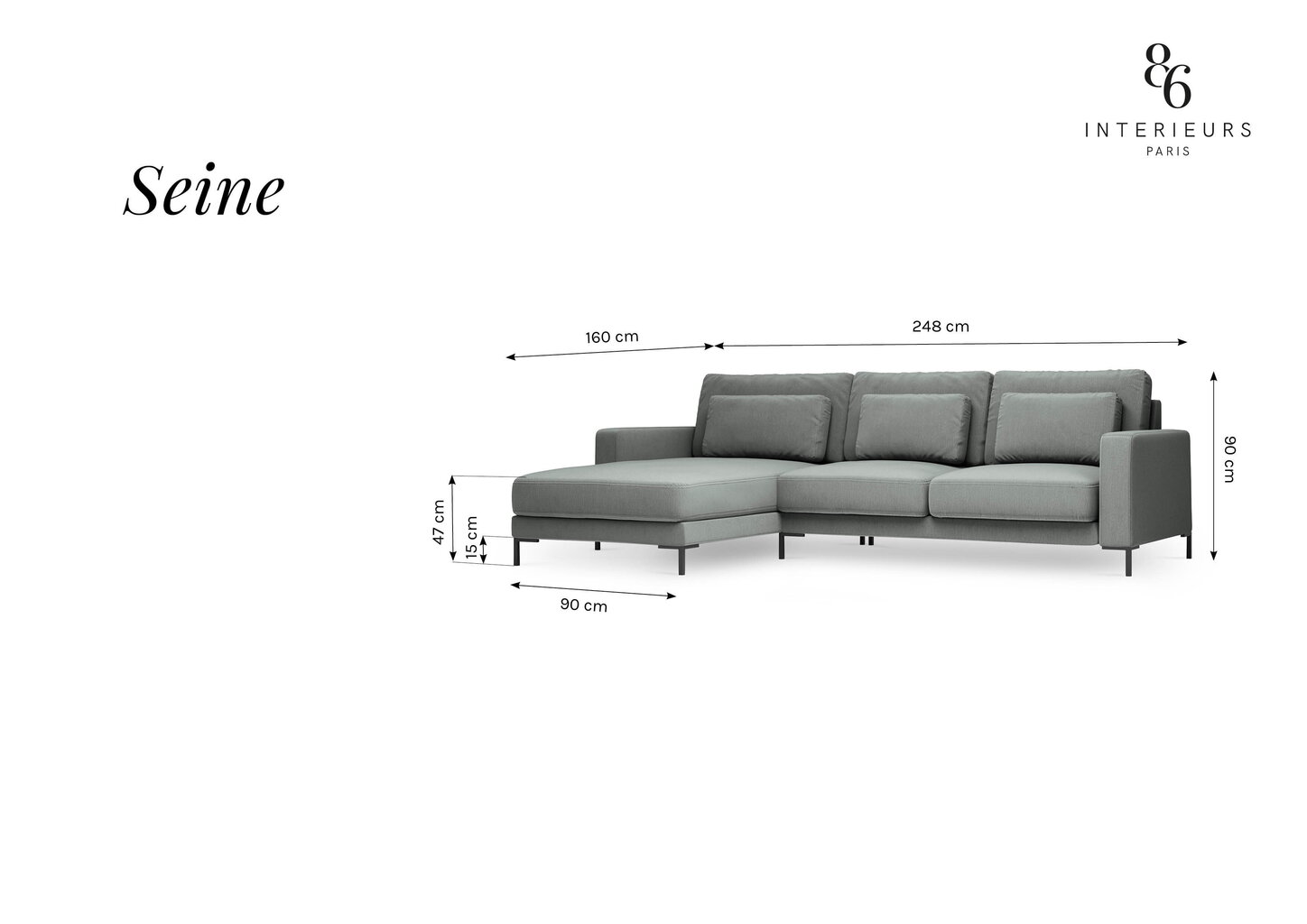 Stūra dīvāns Interieurs86 Seine, pelēks cena un informācija | Stūra dīvāni | 220.lv