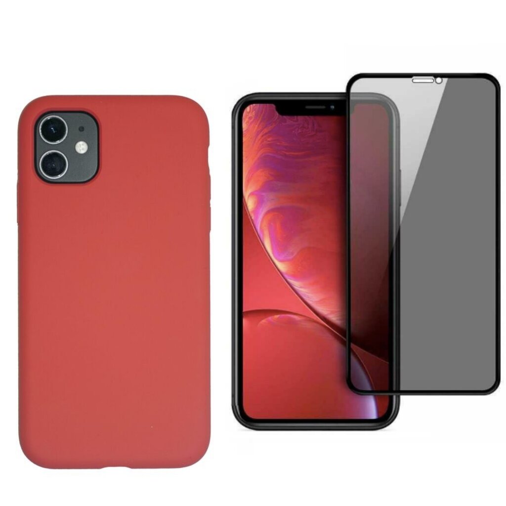 Komplekts - silikona vāciņš paredzēts iPhone 11 Pro sarkans (strawberry) un Privacy aizsargstikls. цена и информация | Telefonu vāciņi, maciņi | 220.lv
